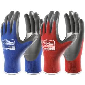 COOLJOB 10 Pairs Nitrile Dipped Safety Work Gloves with Grip, Non-slip Rubber Coated Bulk Garden Gloves for Men, Heavy-duty Oil Resistant for Truck Driver, Warehouse Box Handler, Medium, Red Blue