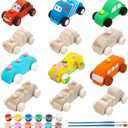 Wooden Cars Unfinished Wood Crafts DIY Craft Wood Kit for Student Family Activities Arts and Crafts Kit for Kids (12 PCS)