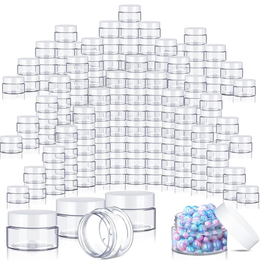 Lanties 200 Pcs 1 oz Empty Bulk Plastic Container Jars with Lid Leak Proof Round Plastic Jars Small Cosmetic Travel Containers for Storage Makeup Creams Lotion Ointments, White
