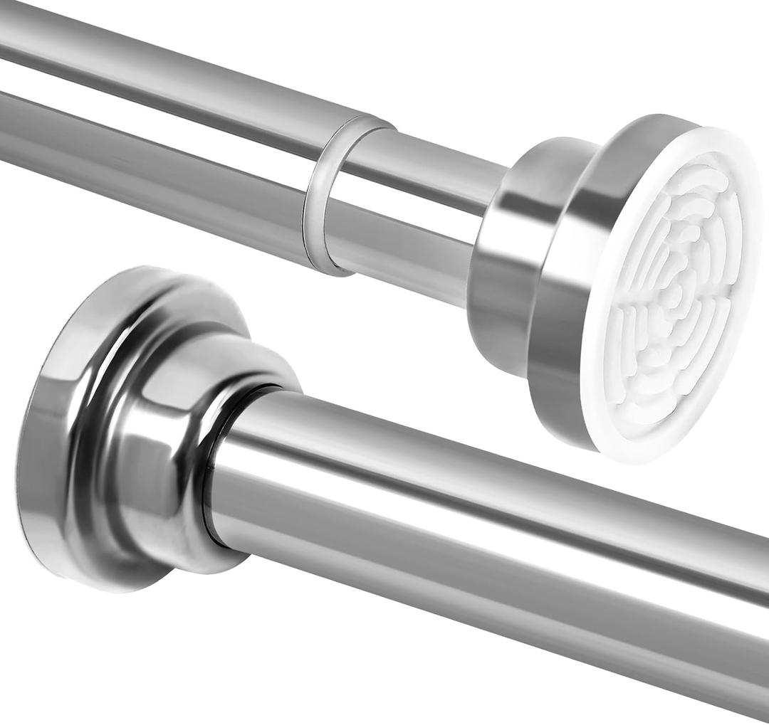 Shower Curtain Rod, 32-83 inch Heavy Duty Spring Tension Shower Rod, Non Slip, Never Rust, No Drill 1" Diameter Adjustable Shower Rods for Bathroom, Window (Silver)