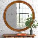 Round Wood Mirror for Wall,36 Inch Circle Decorative Mirror with Walnut Frame,Rustic Bathroom Hanging Vanity Mirror for Entryway,Bedroom or Living Room
