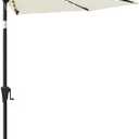 C-Hopetree 9 ft Half Round Outdoor Patio Market Wall Umbrella with Solar LED Lights and Tilt