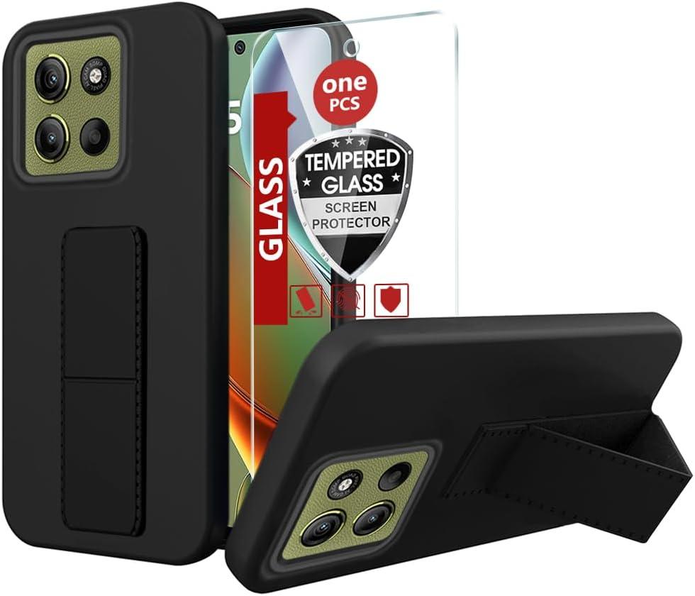 Compatible with Motorola Motorola Moto G 5G/Play 4G 2025 Stand Case, Hide Folding Kickstand Silicone TPU Shockproof Protective Cover Case for Motorola Moto G 5G/Play 4G 2025 - Black