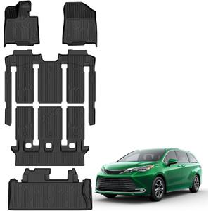 Floor Mats for Toyota Sienna 7 Seats 2021-2025(Not fit 2025 Platinum) Upgrade Trunk Mat All Weather TPE Floor Liners Fit for Sienna XLE/XSE/Limited/Edition Cargo Liner Anti-Slip Full Set Car Mats