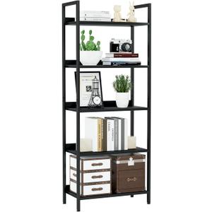 NUMENN Bookshelf, 5 Tier Bookshelves, Home Office Bookcase Shelf Storage Organizer, Free Standing Storage Shelving Unit for Bedroom, Living Room and Home Office, Black