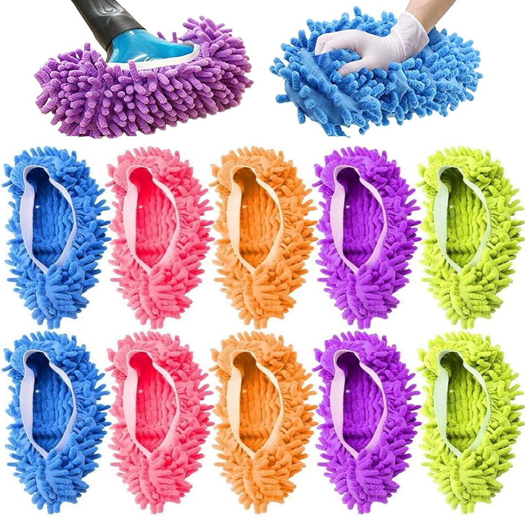 10 Pcs Microfiber Mop Slippers Shoes Reusable Dust Mops for Women Washable, 5-Pairs Mop Slippers Shoes for Floor Cleaning Mop Socks for Foot Dust Hair Cleaners Sweeping House Office Bathroom Kitchen