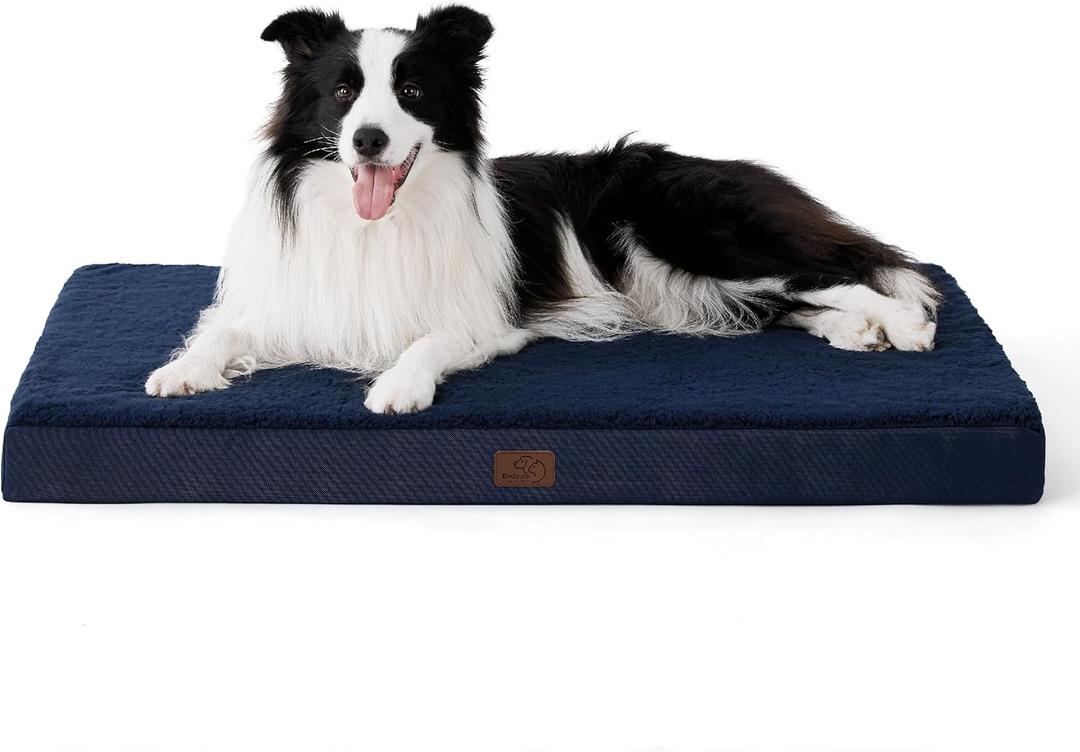 Bedsure Dog Beds Large Sized Dog - Comfy Flat Pet Beds with Removable Washable Cover, Orthopedic Egg Crate Foam Puppy Mat, Suitable for Pet Up to 65 lbs