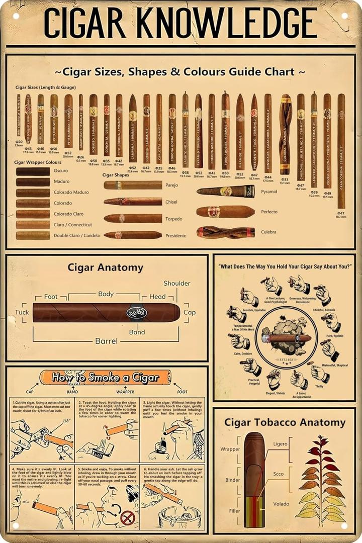 2 x Cigar Quote Wall Decor Vintage Art Poster Plaque Cigar Knowledge Metal Poster Plaques for Home Living Room Kitchen Cafe Bar Garage Wall Decor 8x12 in