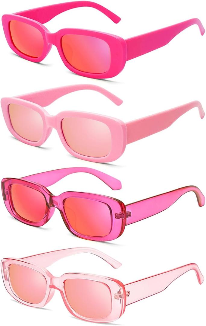 4 Pack Women's Rectangle Sunglasses Retro Mirrored Lenses Square Vintage Glasses 90s Y2K Aesthetic Accessories