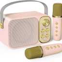 Mini Karaoke Machine for Kids with 2 Wireless Microphone, Portable Bluetooth Speaker, Kids Karaoke Machine to Sing Anywhere, for Girls, Ideal for Party, Birthday, Family Meeting (Pink)
