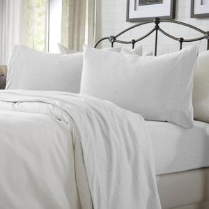 Great Bay Home Cotton Jersey Knit Queen Sheet Set - Ultra-Soft, Stretchy, Heathered Melange White Bed Sheets - Cozy, Soft T-Shirt Sheet & Pillowcase Set