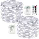 2-Pack Fairy Lights Battery Operated with Remote, Waterproof 33FT 100 LED Battery String Lights Outdoor Indoor, 8 Modes Twinkle Lights with Timer for Bedroom Wedding DIY Christmas Decor (Cool White)