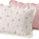 Muslin Ruffled Toddler Pillowcases 13"x18" 2 Pack, Soft, Breathable Muslin Cotton Travel Pillow Covers with Envelope Closure for Baby Boys, Girls & Kids (Vintage Blossom-Ruffled, 13 x 18 Inch)