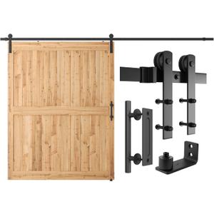 SMARTSTANDARD 11 FT Heavy Duty Sturdy Sliding Barn Door Hardware Kit, Black, (Whole Set Includes 1x Pull Handle Set & 1x Floor Guide) Fit 66" Wide Door Panel (I Shape Hanger)