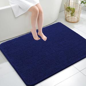 OLANLY Bathroom Rugs 40x32, Extra Soft Absorbent Chenille Bath Rugs, Rubber Backing Quick Dry, Machine Washable Bath Mats for Bathroom Floor, Tub and Shower, Home Decor Accessories, Navy (40" x 32")
