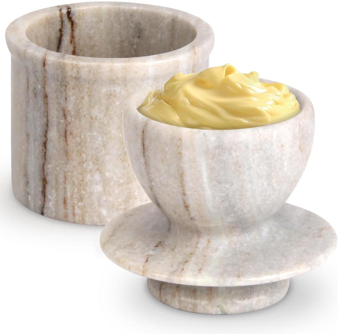 Butter Crock with Lid, Soft Spreadable Butter keeper, Marble French Butter Keeper to Leave On Counter, Butter Dish, Home and Kitchen Decor for Countertop -all (Viva Jade, Large)