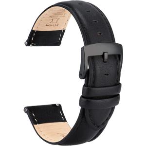 Leather Watch Bands Strap Quick Release, Elegant & Soft Top Grain Genuine Leather Watch band for Men Women, 22mm 21mm 20mm 18mm 16mm Replacement Straps for Watch & Smartwatch (Black (Black Buckle))