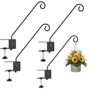 Deck Hook Rail Set of 4, 17 Inch Heavy Duty Deck Hook, 360 Degree Swivel Plant Hanger, Solid Metal Deck Hangers for Hanging Bird Feeders, Wind Chimes, Lanterns and Flower Pots, Black