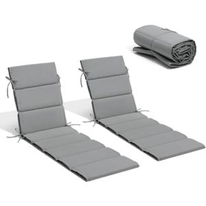 Crestlive Products Chaise Lounge Cushion Outdoor Set of 2 72''Lx21''W, Waterproof Foldable Patio Lounge Chair Cushions with Straps, Lounger Cushions for Outdoor Furniture, Lawn, Pool, (Gray)