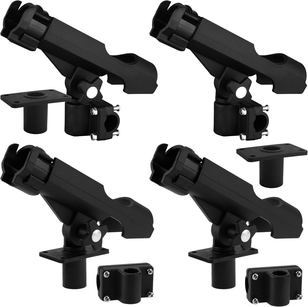 Adjustable Black Fishing Rod Holder for Boat Kayak Swivel Side Mount Kits Tackle (RH40-4Pack)