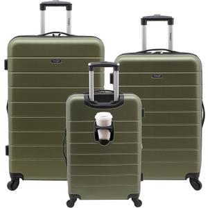 Wrangler Smart Luggage Cup Holder and USB Port, Olive Green, 3 Piece Set