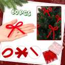 60 Pcs Red Christmas Tree Bows Christmas Tree Decorations Rustic Crafts Gift Bows Vintage Gift Wrapping Decorations Bendable and Twistable for Xmas Garland Wreath Indoor (3.15 Inches/ 8 cm)
