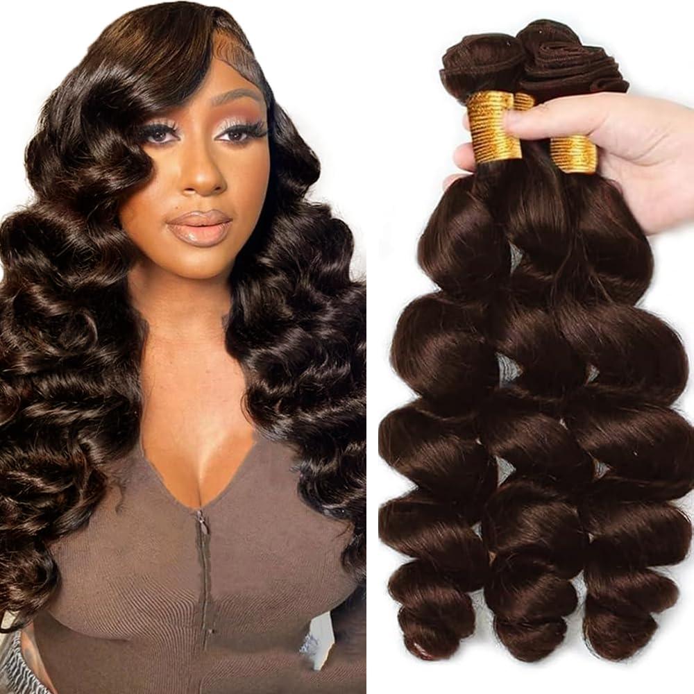 Brown Bundles Human Hair #4 Loose Wave Bundles 20 22 24 inch Dark Brown Loose Deep Wave Bundle Brazilian Remy Hair Weave 150g