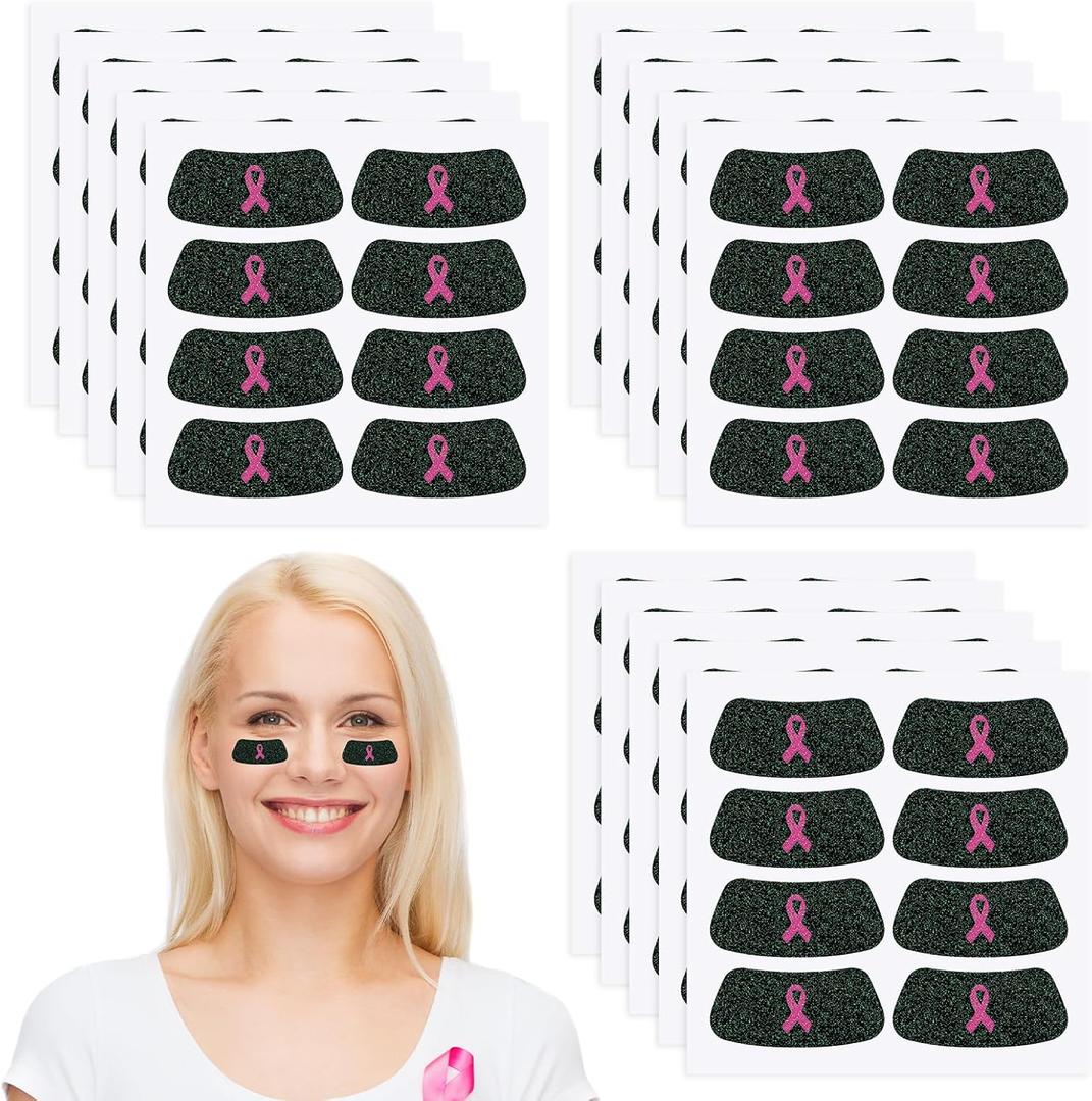 Cholemy 120 Pairs Eye Black Stickers Bulk Baseball Face Glitter Stickers Football Softball Party Favor Spirit Day Accessories(Pink Ribbon,Pink2)