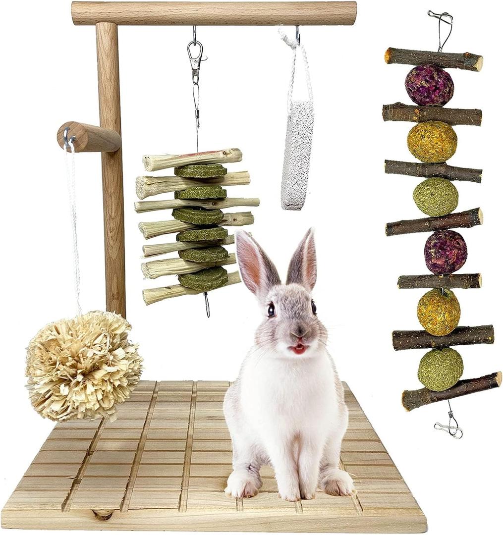 kathson Bunny Chew Toys for Teeth Grinding, Rabbit Wooden Scratch Board Feet Pad Platform Small Animals Play Toy for Guinea Pigs Chinchilla Hamsters Other Rodent Pets(E)