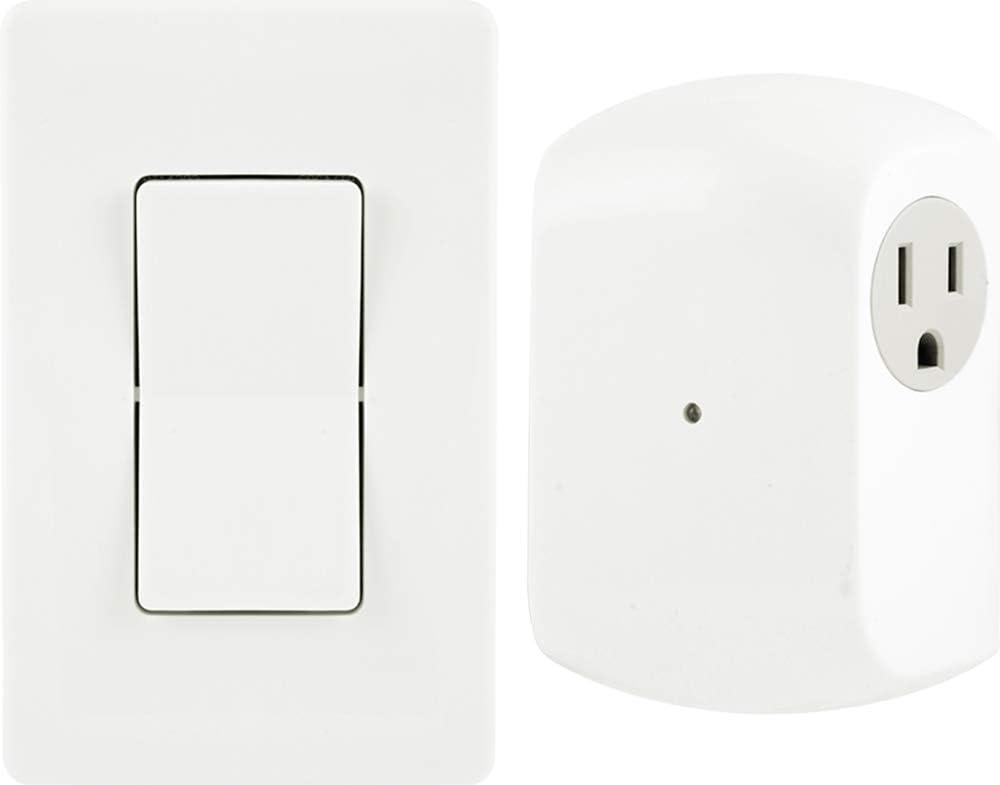 GE Wireless Remote Wall Switch Light Control, No Wiring Needed, 1 Grounded Outlet, Off White Paddle, Plug-In, Up to 100ft Range, Ideal for Indoor Lamps, Small Appliances, and Seasonal Lighting, 18279