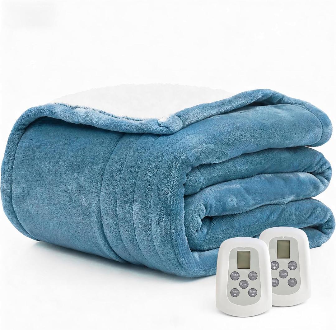 Heated Blanket Electric Blanket Queen Size 84"x90" Fast Heating Electric Blanket with Dual Control 10 Heat Levels & 10 Hours Auto-Off Overheat Protection Cozy Soft Flannel Heated Throw Blanket (Navy)