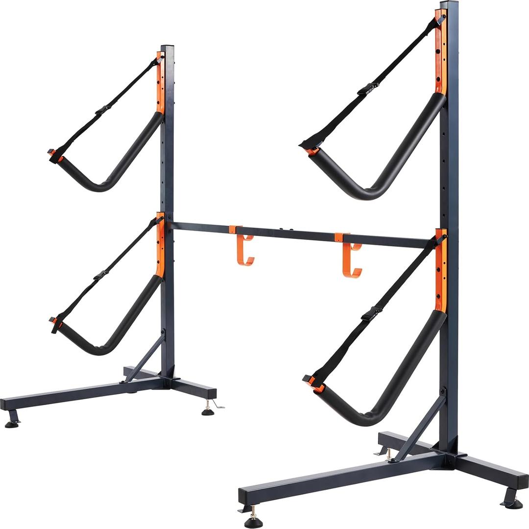 WERMAH Double Kayak Storage Rack, Free Standing Kayak Stands for Two Kayak, SUP, Canoe and Paddleboard, Indoor Outdoor Garage with Paddle Board Hook