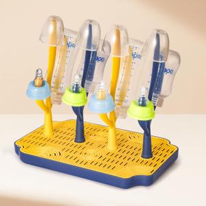 Baby Bottle Drying Rack with Tray Space Saving Bottle Organizer & Drying Holder for Bottles, Cups, Nipples and Pump Parts Countertop Rack for Baby Feeding Supplies (Yellow/Blue)