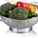 Stainless Steel Micro-Perforated 5-Quart Colander - Professional Strainer with Heavy Duty Handles and Self-draining Solid Ring Base - Dishwasher Safe