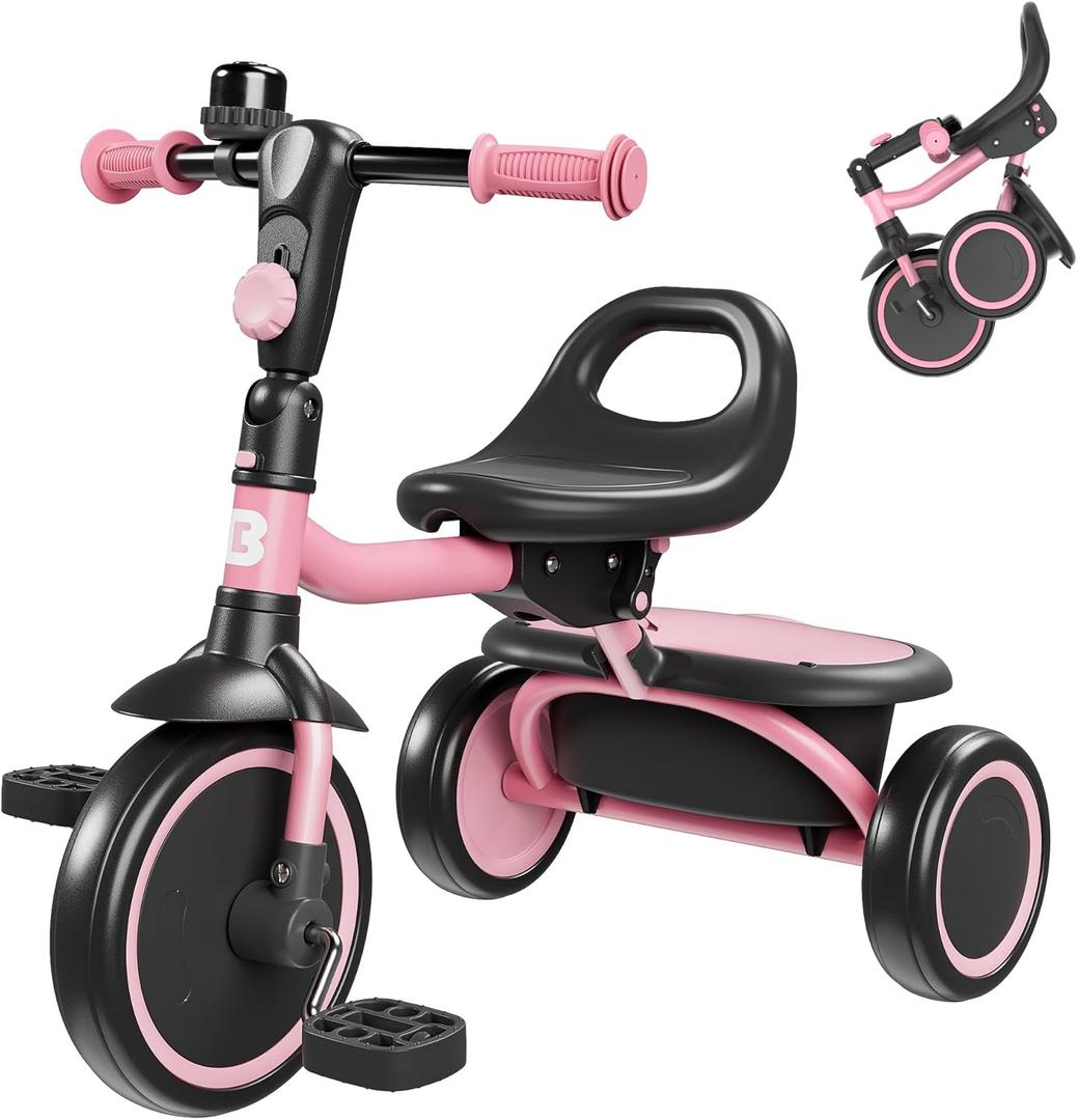 besrey Toddler Tricycle with Bell, Kids Tricycle Age 18 Months to 5 Years, Kids Trike, Toddler Bike for 2-4 Years Old, Baby Bike, Gifts & Toys for Boys & Girls, Pink