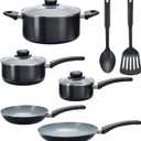 GoodCook Everyday Ceramic Nonstick Cookware Set Includes 8 & 10-Inch Fry Pans 1 & 2-Quart Covered Sauce Pans 4.7-Quart Covered Dutch Oven Turner and Basting Spoon, 10-Piece, Black