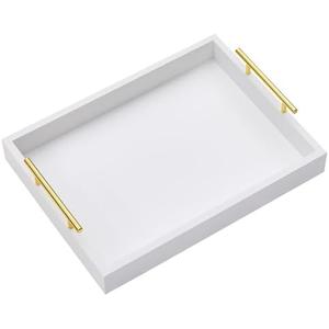 16"x12" Serving Trays with Handles, White Decorative Serving Tray, Ottoman Trays, Living Room, Bathroom, and Outdoors Decorative Trays (White)