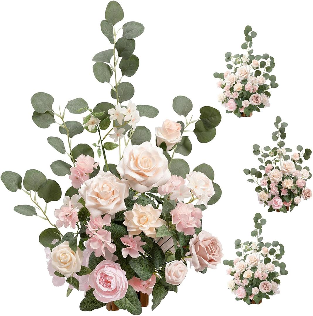 Ling's moment 17.5" Tall Standing Artificial Flowers Arrangements 4 pcs Wedding Aisle Runner Chair Decorations Blush & Pink Centerpieces for Ceremony Reception Rose Floral Party Outdoor