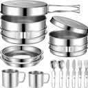 14-Piece Camping Cookware Set, 304 Stainless Steel Pots and Pans with 2 Sets of Cups, Plates, Forks, Knives, and Spoons for Camping, Backpacking, Outdoor Cooking, and Picnic