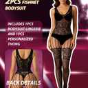 2Pcs Women Fishnet Bodysuit,Mesh Lace Body Stockings for Women with Funny Thong,Sexy Lingerie Bodysuit Party Rave Outfits