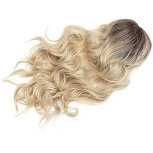 Long Wavy Wig with Bangs for Women Fashionable Natural-looking Curly Headdress Skin-friendly Comfortable Daily Wear Stylish White Tea Color with Brown Top All-age Suitable