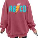 MAXIMGR Teacher Sweatshirt Women Oversized Rock'n Roll Sweatshirt ABCD Alphabet Graphic Back to School Pullover Top (Pink, S)