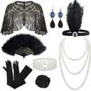 Boonbery 1920s Flapper Gatsby Accessories Set for Women Roaring 20's Theme Party Costume Kit Fashion Roaring 20's Theme Set (Black Gold)