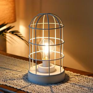 JHY DESIGN Battery Operated Lamp 10''H Decorative Table Lamp Metal Cage Cordless Lamps with LED Bulb for Home Decor Living Room Bedroom Kitchen Wedding Patio Indoor White