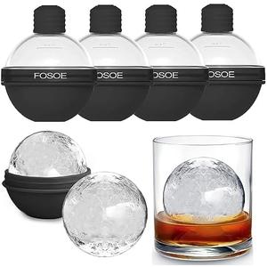 Silicone Ice Ball Molds for Whiskey - Set of 4 Round Makers with Lids for Cocktails, Bourbon, and Drinks