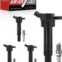 OKLPF Ignition Coil Pack UF651 with Iridium Platinum Spark Plugs - 4-Piece Set, Compatible with Hyundai Elantra GT Coupe SE Value Edition,Kia Soul Forte 2.0L 1.8L L4