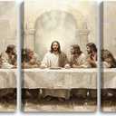 SIXWOOD Jesus The Last Supper Framed Canvas Wall Art 3 Piece, 16"x24" Each