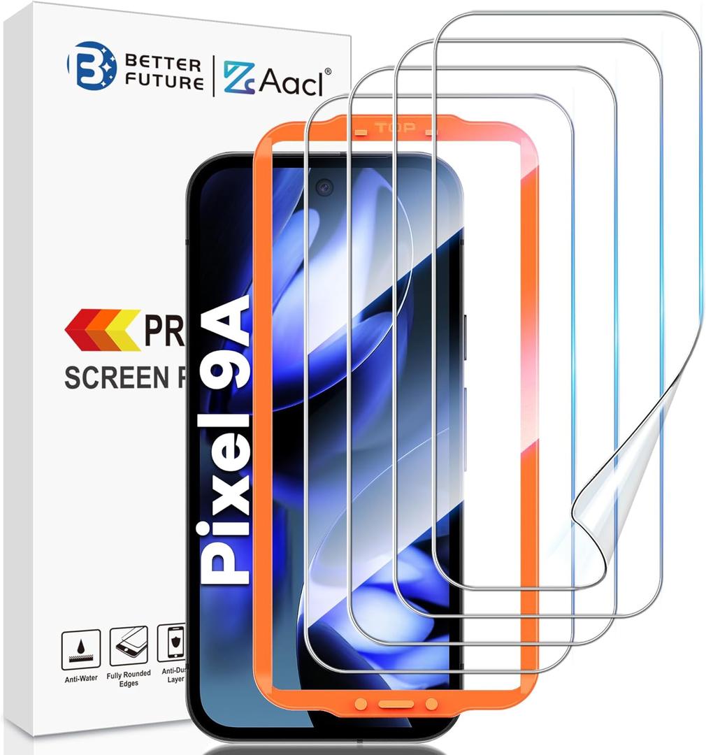 AACL 4 Pack for Google Pixel 9a Screen Protector [Not Glass] - Film for Pixel 9a Screen Protector [Fingerprint Compatible][Alignment Tool][7H Hybrid][2025]