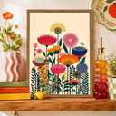 Framed Boho Floral Wall Art, Abstract Colorful Flower Pictures Wall Decor Paintings, Mid Century Modern Botanical Canvas Prints Artwork Home Decor Aesthetic for Living Room Bedroom 16x24 inch