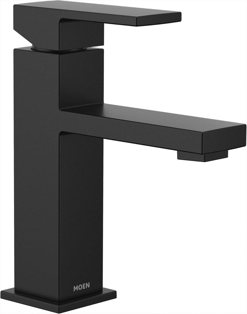 Moen Revyl Matte Black One-Handle Single Hole Modern Bathroom Sink Faucet with Optional Deckplate and Spring Loaded Drain Assembly, 84771BL Moen Revyl Matte Black One-Handle Single Hole Modern Bathroom Sink Faucet with Optional Deckplate and Spring Loaded Drain Assembly, 84771BL